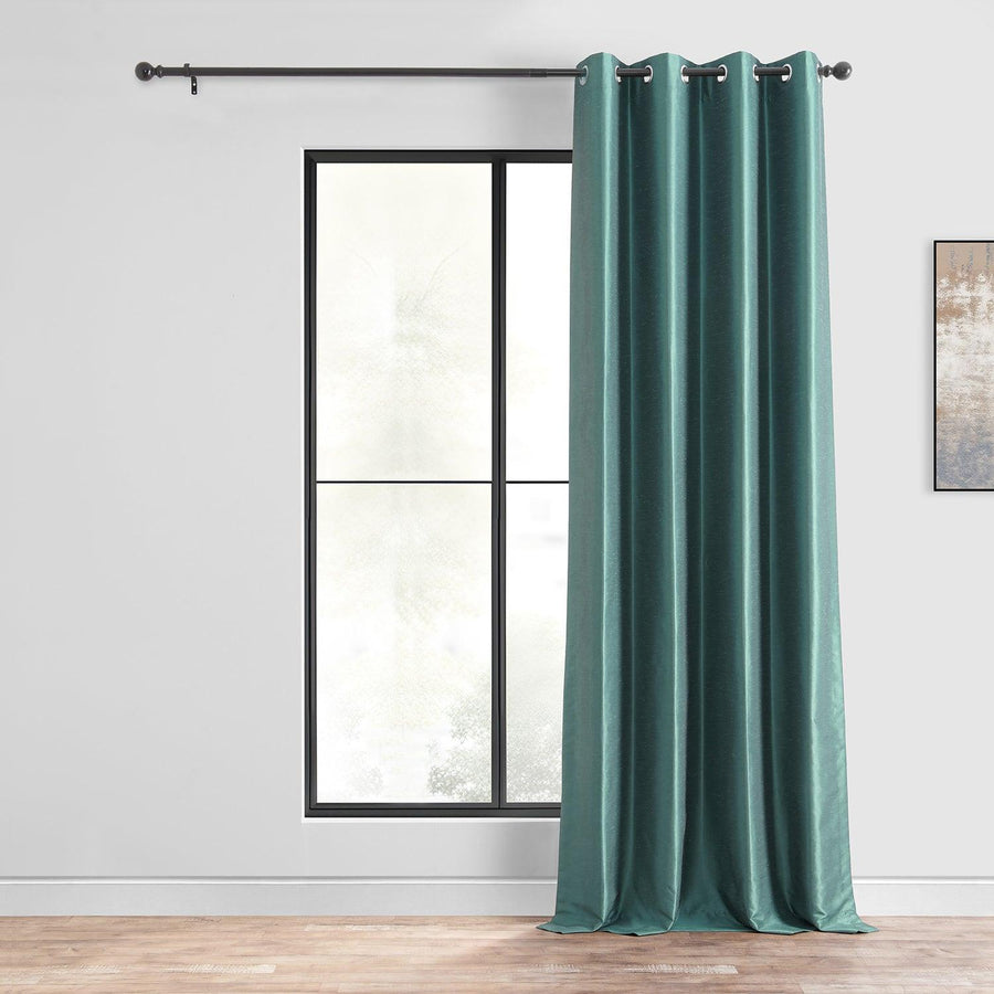 Peacock Grommet Vintage Textured Faux Dupioni Silk Blackout Curtain - HalfPriceDrapes.com