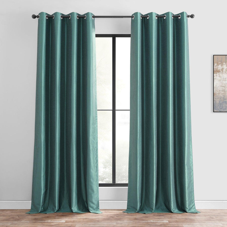 Peacock Grommet Vintage Textured Faux Dupioni Silk Blackout Curtain - HalfPriceDrapes.com