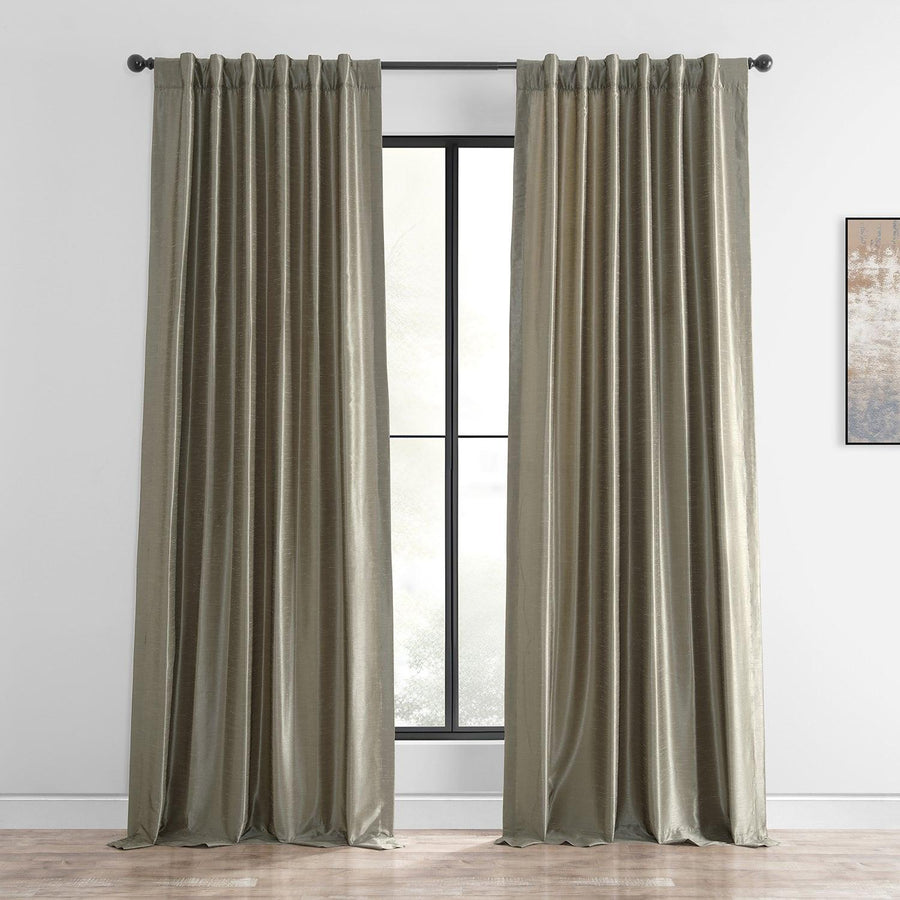 Warm Stone Vintage Textured Faux Dupioni Silk Curtain - HalfPriceDrapes.com