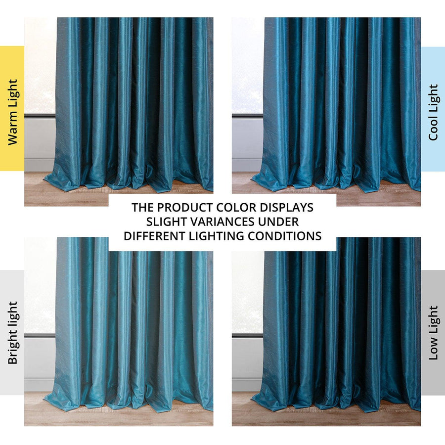 Oceanside Blue French Pleat Vintage Textured Faux Dupioni Silk Blackout Curtain - HalfPriceDrapes.com