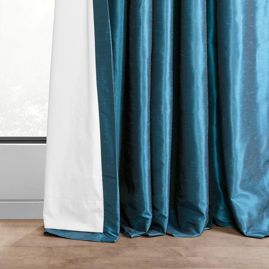 Oceanside Blue French Pleat Vintage Textured Faux Dupioni Silk Blackout Curtain - HalfPriceDrapes.com