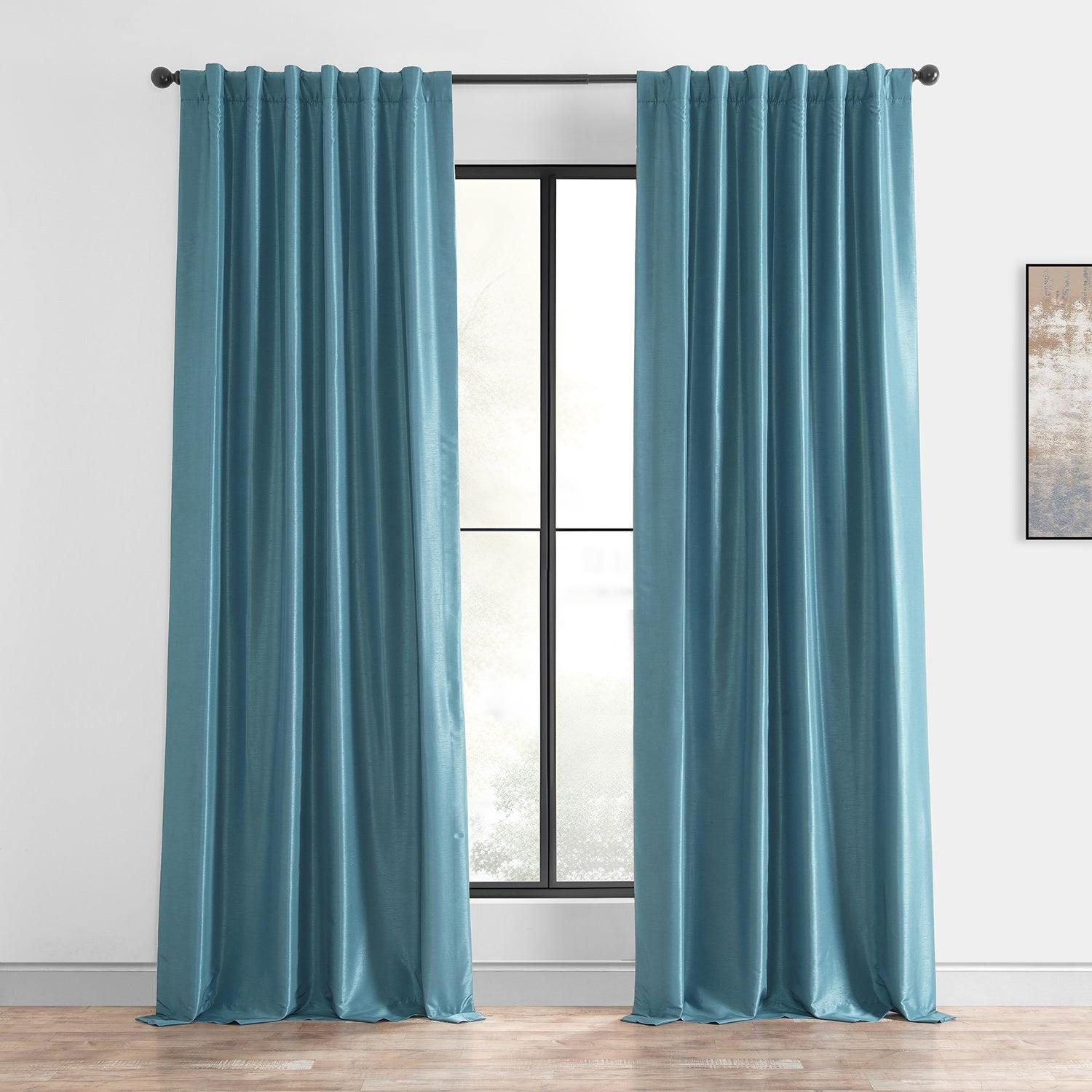 Nassau Blue Vintage Textured Faux Dupioni Silk Blackout Curtain