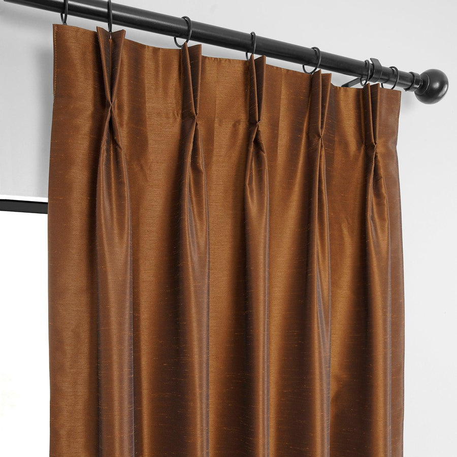 Copper Kettle French Pleat Vintage Textured Faux Dupioni Silk Blackout Curtain - HalfPriceDrapes.com