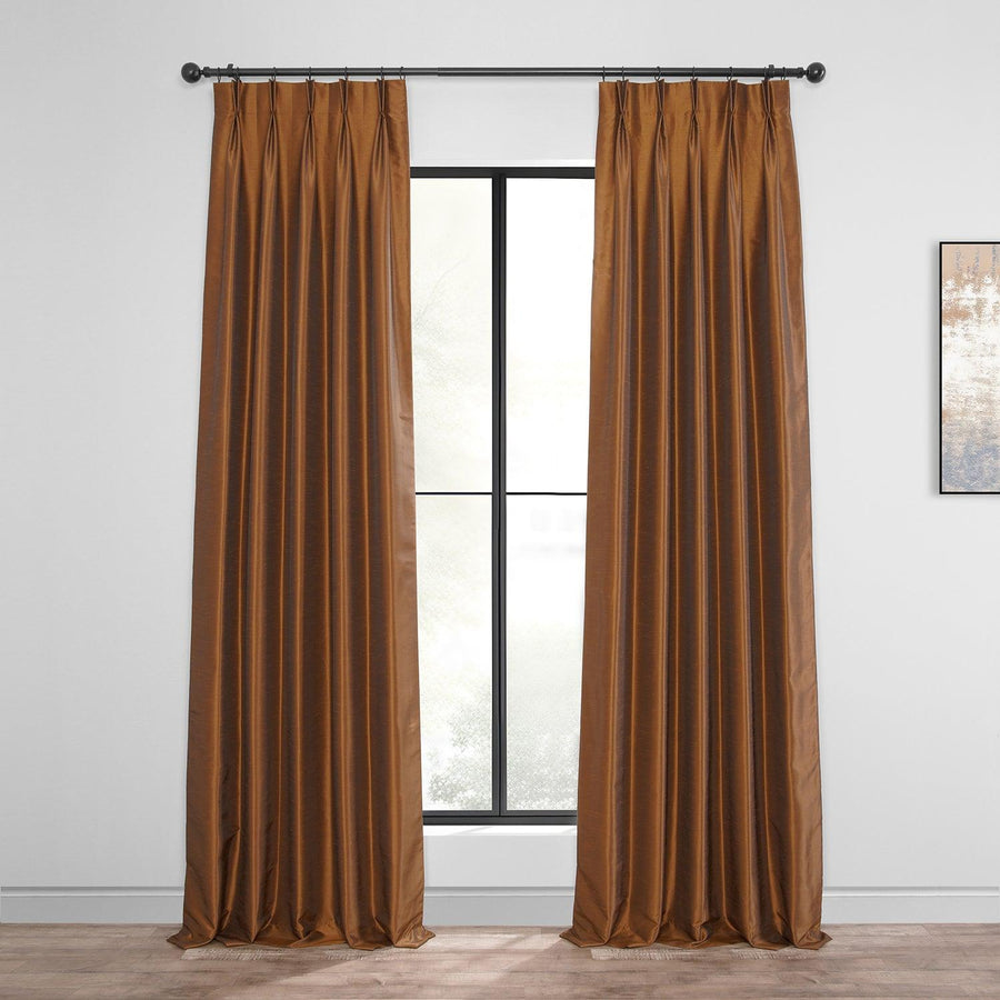Copper Kettle French Pleat Vintage Textured Faux Dupioni Silk Blackout Curtain - HalfPriceDrapes.com