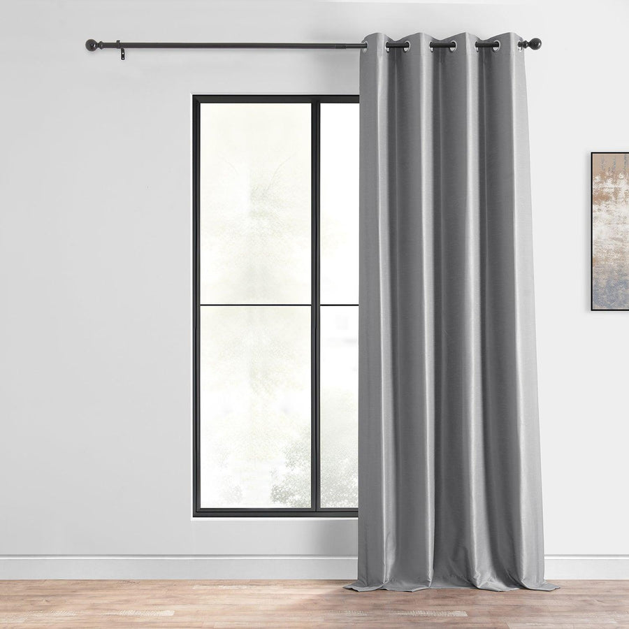 Storm Grey Grommet Vintage Textured Faux Dupioni Silk Blackout Curtain - HalfPriceDrapes.com