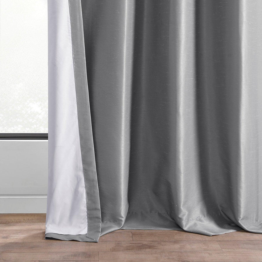 Storm Grey Grommet Vintage Textured Faux Dupioni Silk Blackout Curtain - HalfPriceDrapes.com