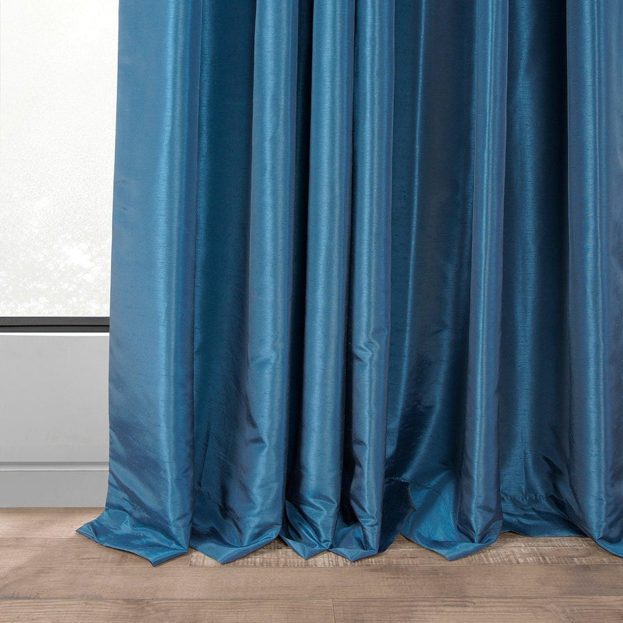 Captain's Blue French Pleat Vintage Textured Faux Dupioni Silk Blackout Curtain - HalfPriceDrapes.com