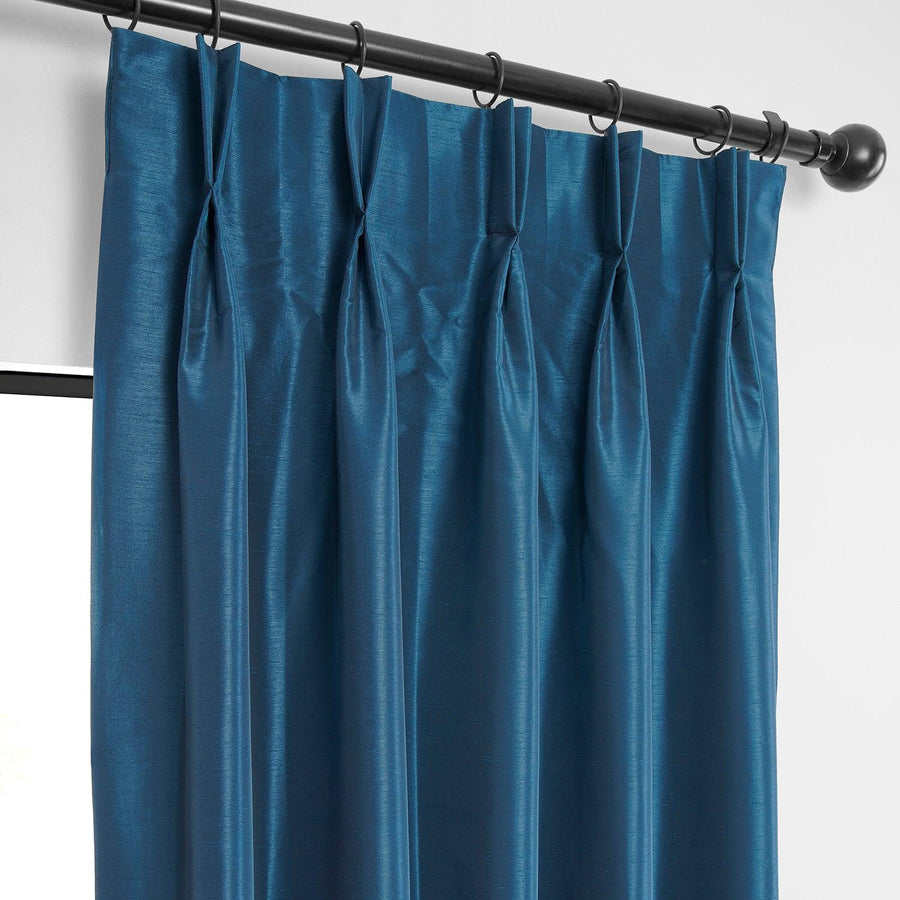 Captain's Blue French Pleat Vintage Textured Faux Dupioni Silk Blackout Curtain - HalfPriceDrapes.com