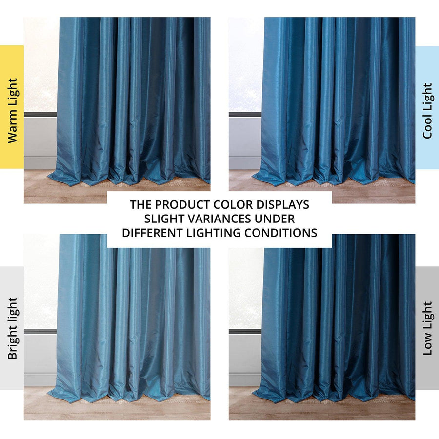 Captain's Blue French Pleat Vintage Textured Faux Dupioni Silk Blackout Curtain - HalfPriceDrapes.com