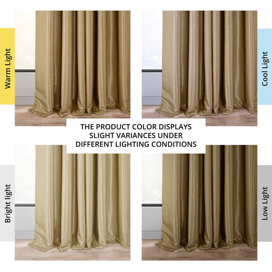 Flax Gold French Pleat Vintage Textured Faux Dupioni Silk Blackout Curtain - HalfPriceDrapes.com