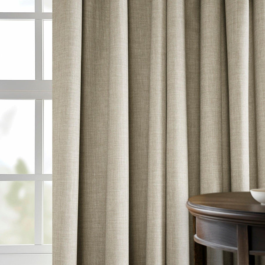 Light Beige French Pleat Performance Linen Hotel Blackout Curtain