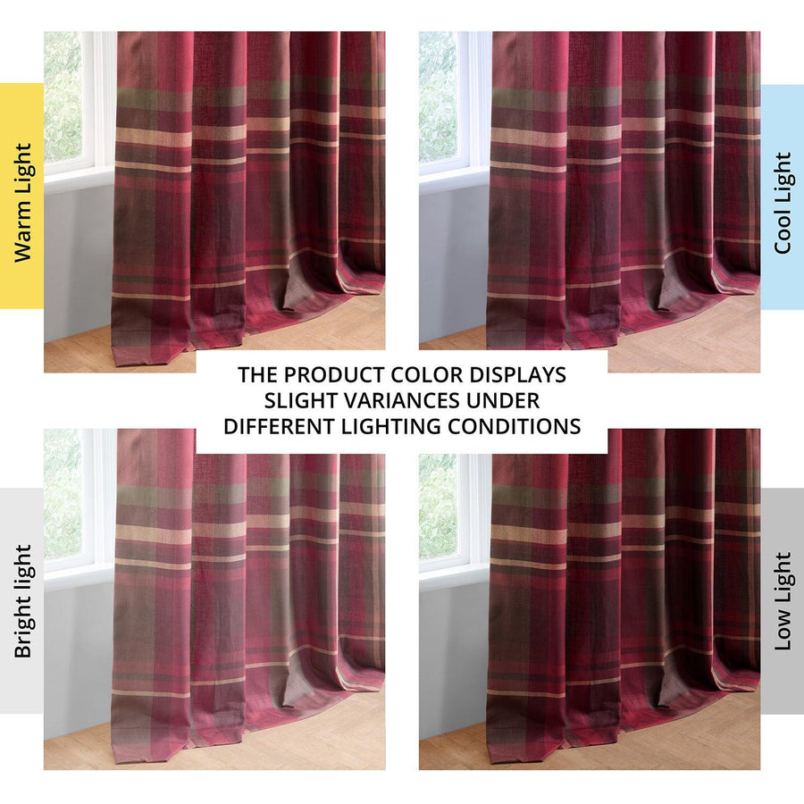 Burgundy Bliss Plaid Heritage Weave Cotton Room Darkening Curtain Pair (2 Panels) - HalfPriceDrapes.com