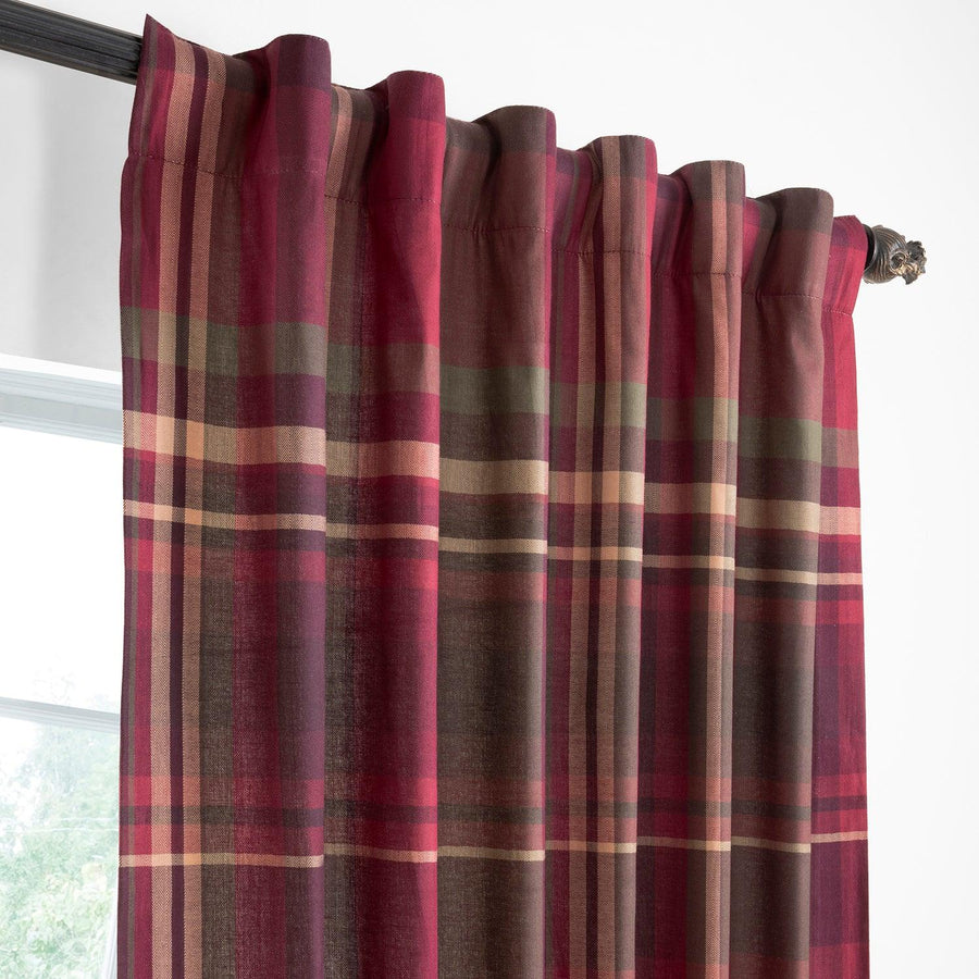 Burgundy Bliss Plaid Heritage Weave Cotton Room Darkening Curtain Pair (2 Panels) - HalfPriceDrapes.com