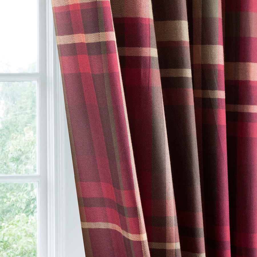 Burgundy Bliss Plaid Heritage Weave Cotton Room Darkening Curtain Pair (2 Panels) - HalfPriceDrapes.com