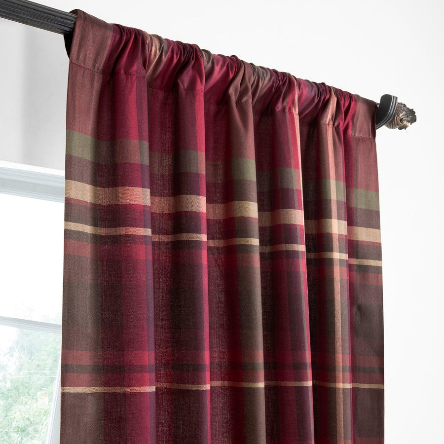 Burgundy Bliss Plaid Heritage Weave Cotton Room Darkening Curtain Pair (2 Panels) - HalfPriceDrapes.com