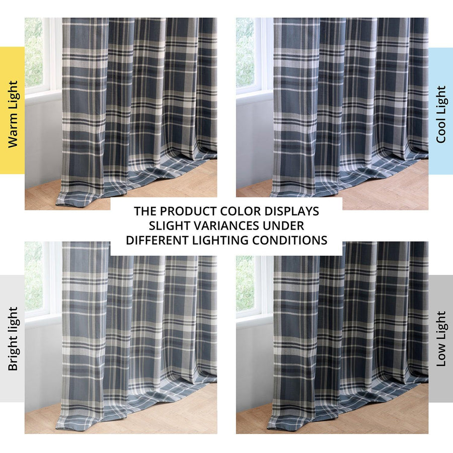 Classic Indigo Plaid Heritage Weave Cotton Room Darkening Curtain Pair (2 Panels) - HalfPriceDrapes.com