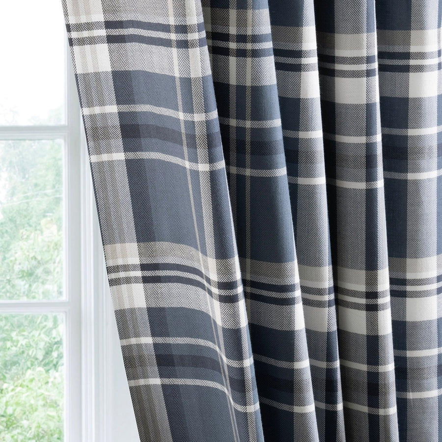 Classic Indigo Plaid Heritage Weave Cotton Room Darkening Curtain Pair (2 Panels) - HalfPriceDrapes.com