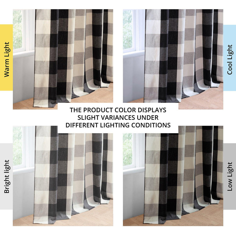 Black & White Buffalo Plaid Heritage Weave Cotton Room Darkening Curtain Pair (2 Panels) - HalfPriceDrapes.com