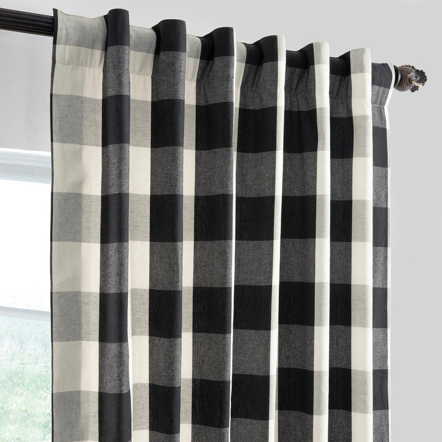 Black & White Buffalo Plaid Heritage Weave Cotton Room Darkening Curtain Pair (2 Panels) - HalfPriceDrapes.com