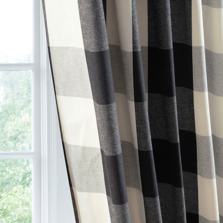 Black & White Buffalo Plaid Heritage Weave Cotton Room Darkening Curtain Pair (2 Panels) - HalfPriceDrapes.com