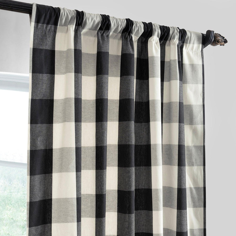 Black & White Buffalo Plaid Heritage Weave Cotton Room Darkening Curtain Pair (2 Panels) - HalfPriceDrapes.com