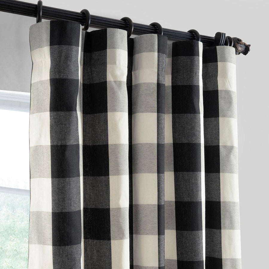 Black & White Buffalo Plaid Heritage Weave Cotton Room Darkening Curtain Pair (2 Panels) - HalfPriceDrapes.com