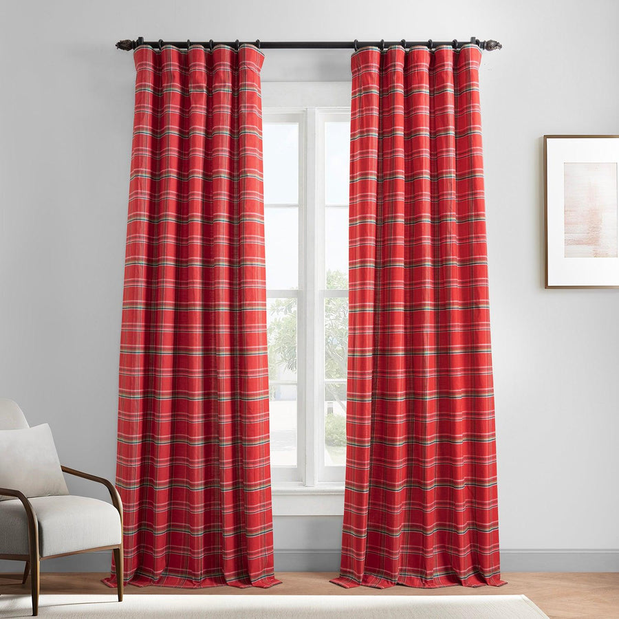 Rustic Red Plaid Heritage Weave Cotton Room Darkening Curtain Pair (2 Panels) - HalfPriceDrapes.com