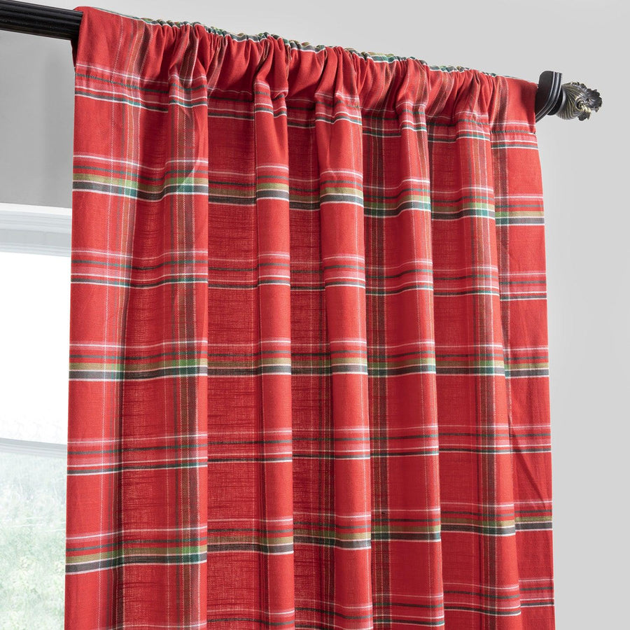 Rustic Red Plaid Heritage Weave Cotton Room Darkening Curtain Pair (2 Panels) - HalfPriceDrapes.com