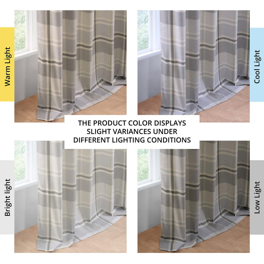 Misty Glen Grey Plaid Heritage Weave Cotton Room Darkening Curtain Pair (2 Panels) - HalfPriceDrapes.com