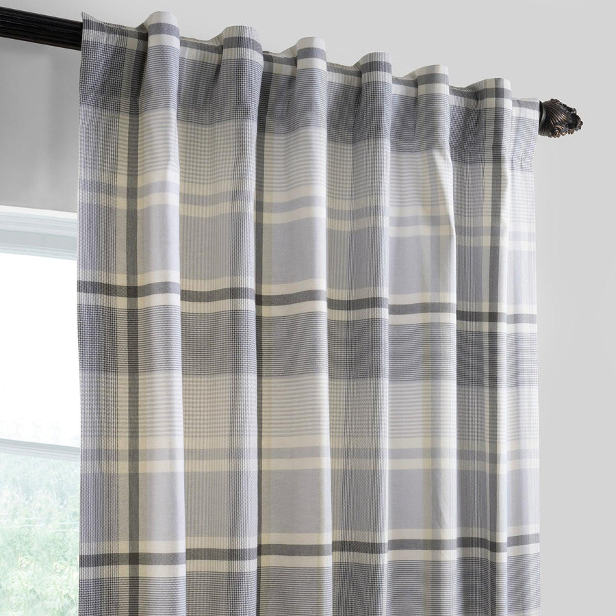 Misty Glen Grey Plaid Heritage Weave Cotton Room Darkening Curtain Pair (2 Panels) - HalfPriceDrapes.com