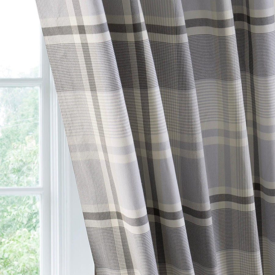 Misty Glen Grey Plaid Heritage Weave Cotton Room Darkening Curtain Pair (2 Panels) - HalfPriceDrapes.com