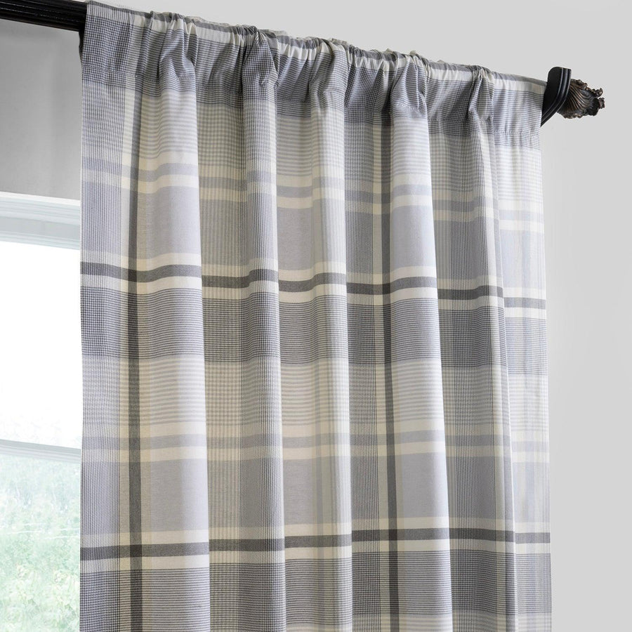 Misty Glen Grey Plaid Heritage Weave Cotton Room Darkening Curtain Pair (2 Panels) - HalfPriceDrapes.com