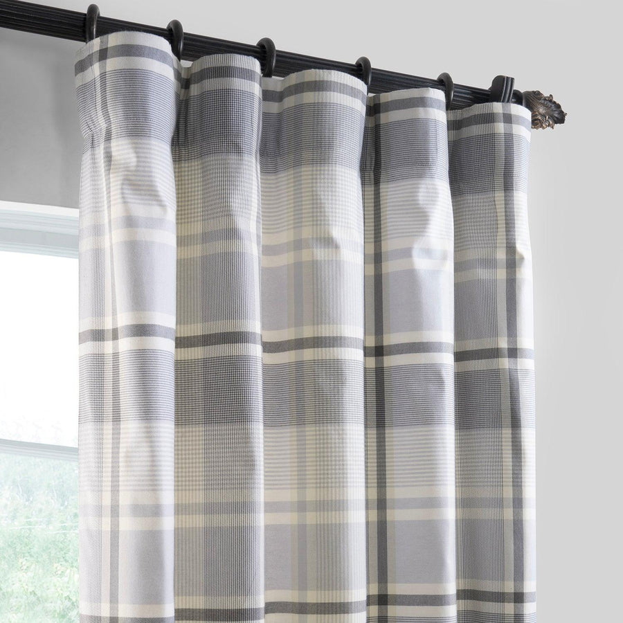 Misty Glen Grey Plaid Heritage Weave Cotton Room Darkening Curtain Pair (2 Panels) - HalfPriceDrapes.com