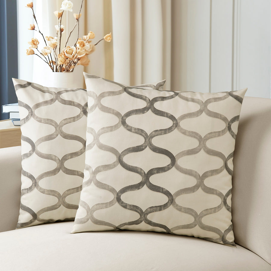 Illusions Silver Grey Geometric Printed Cotton Cushion Covers - Pair