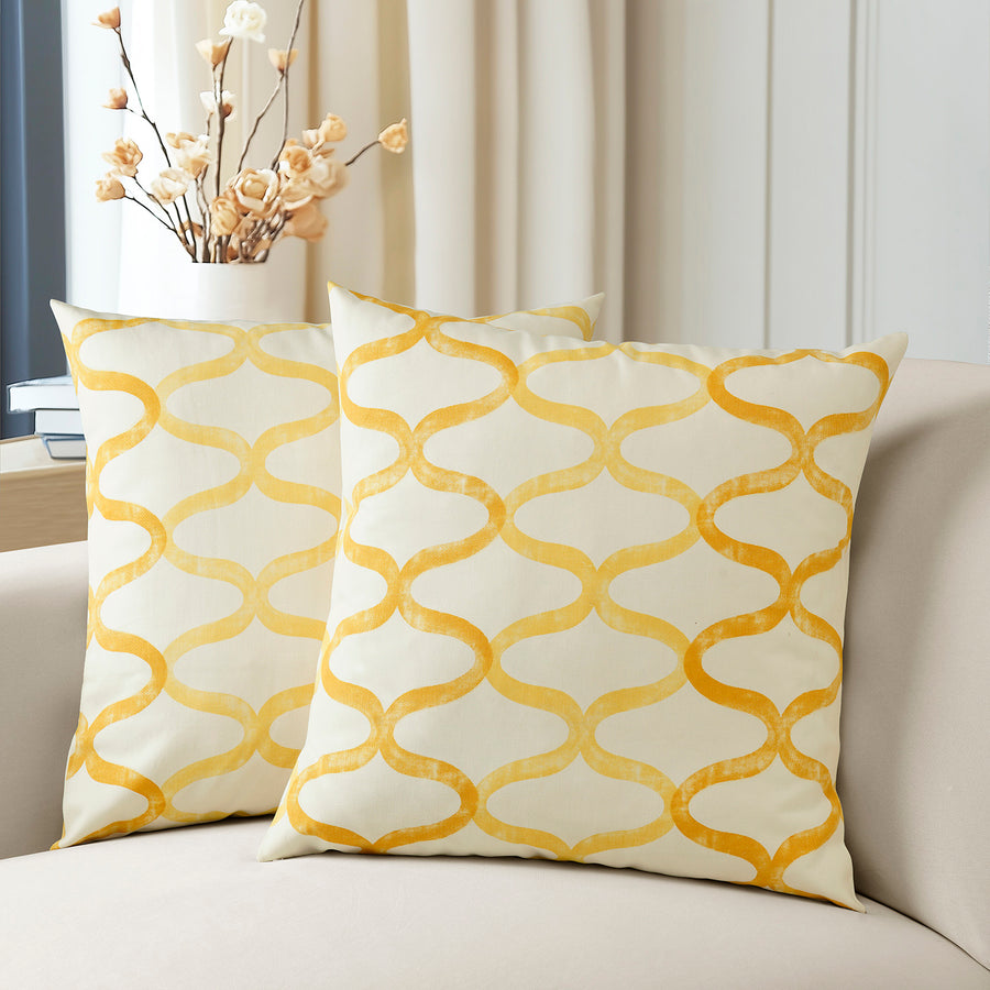 Illusions Yellow Geometric Printed Cotton Cushion Covers - Pair