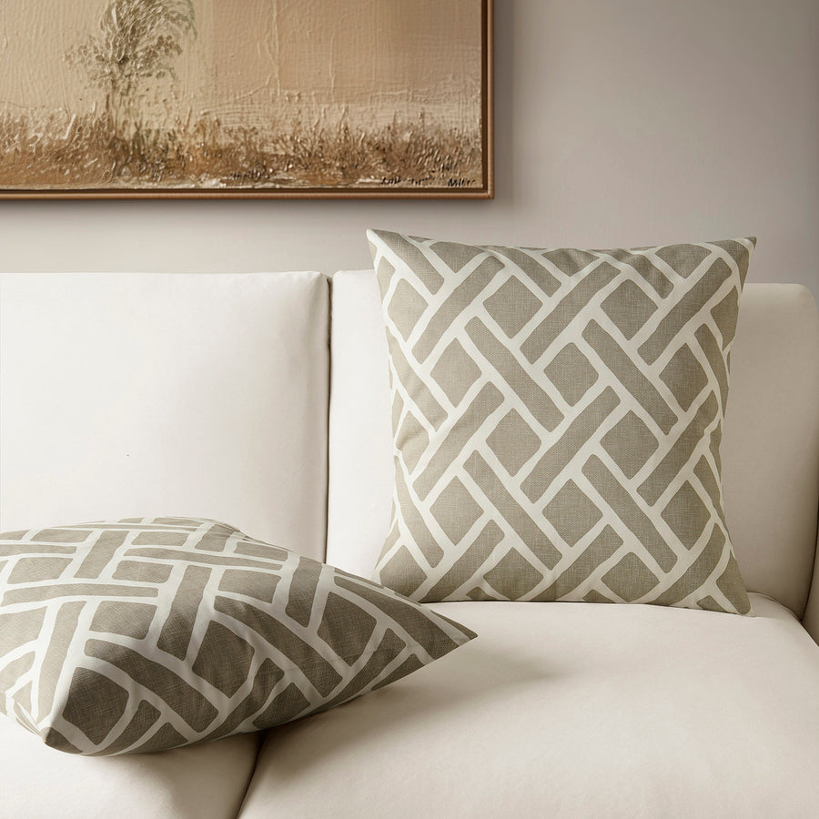 Martinique Taupe Geometric Printed Cotton Cushion Covers - Pair