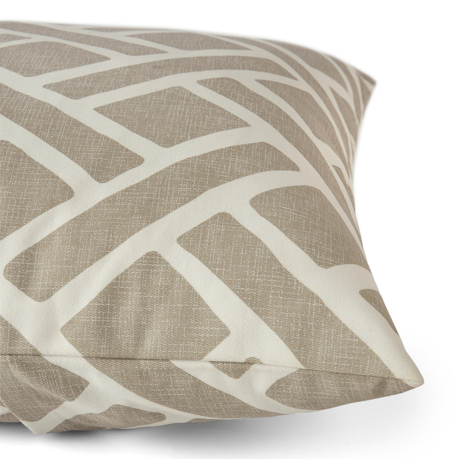 Martinique Taupe Geometric Printed Cotton Cushion Covers - Pair