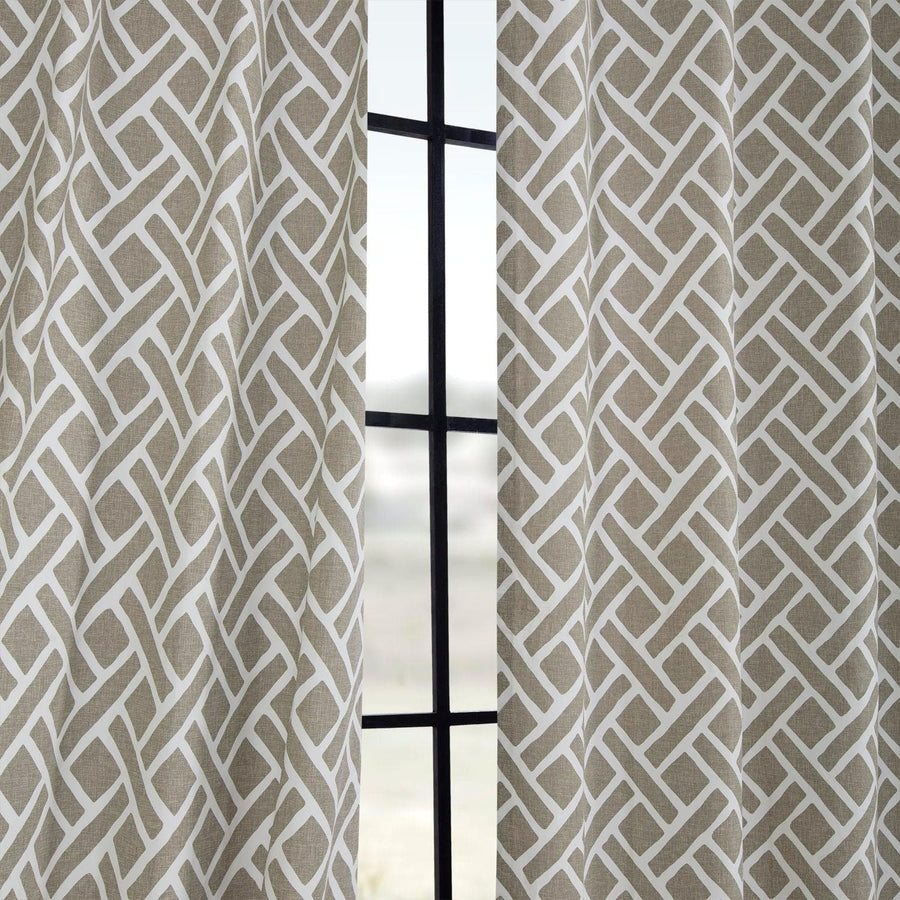 Martinique Taupe Geometric Printed Cotton Custom Curtain