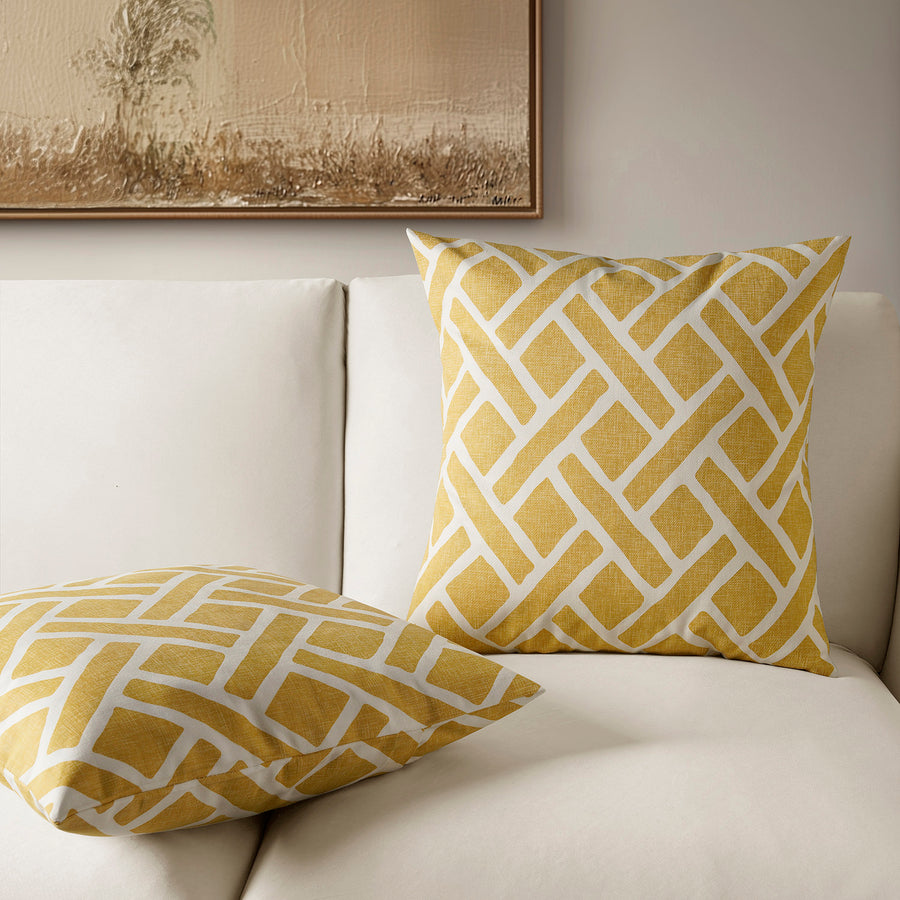 Martinique Yellow Geometric Printed Cotton Cushion Covers - Pair