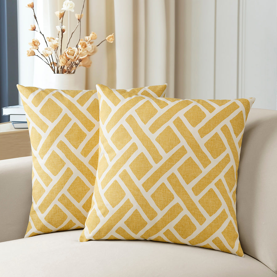 Martinique Yellow Geometric Printed Cotton Cushion Covers - Pair