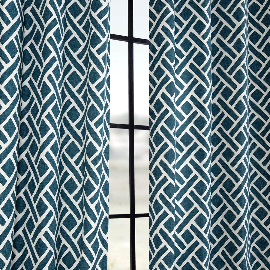 Martinique Blue Geometric Printed Cotton Custom Curtain