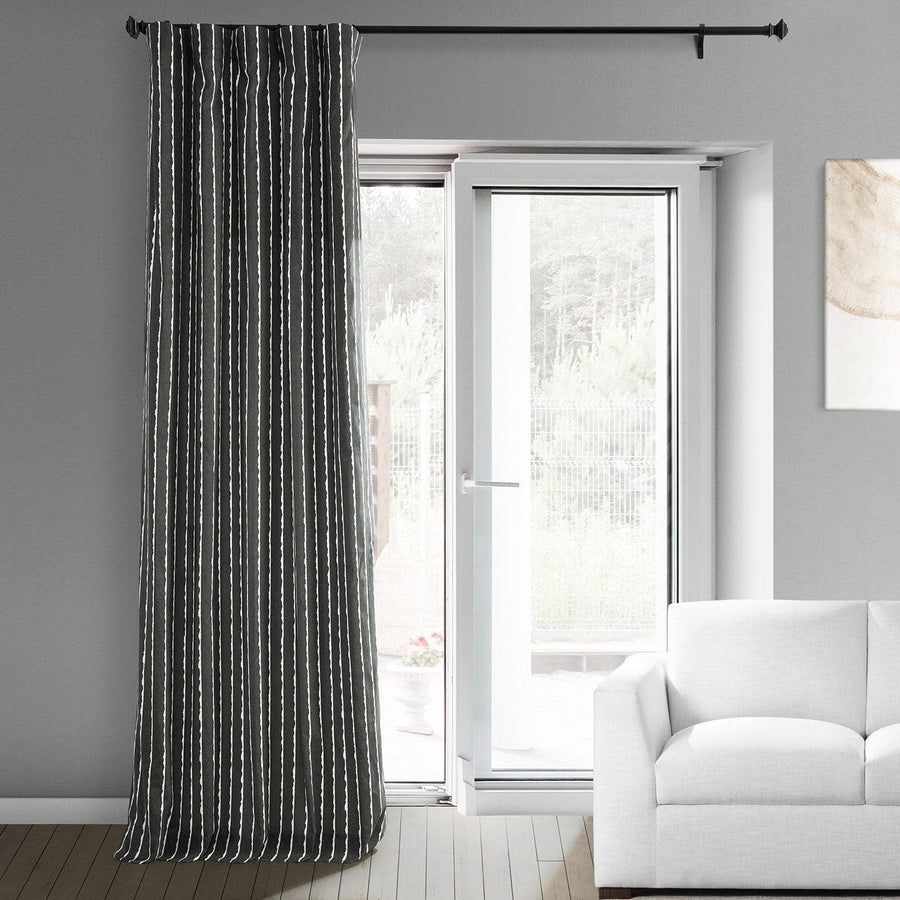 Sharkskin Black Solid Striped Printed Cotton Custom Curtain