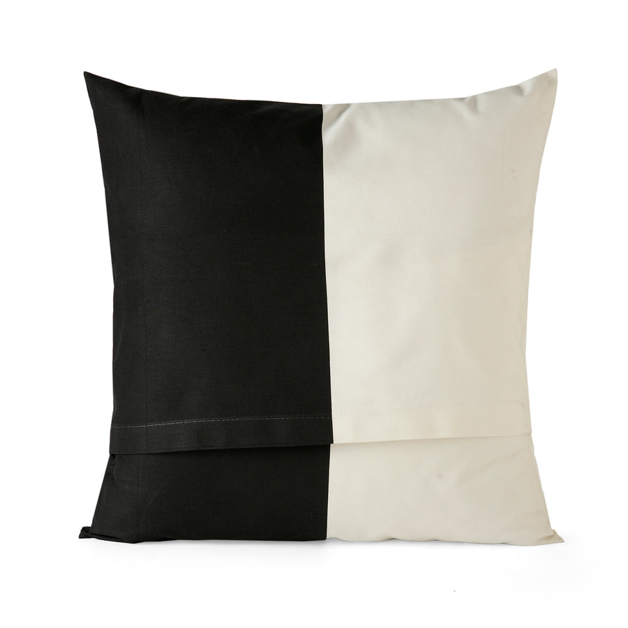 Onyx Black & Off White Striped Printed Cotton Cushion Covers - Pair