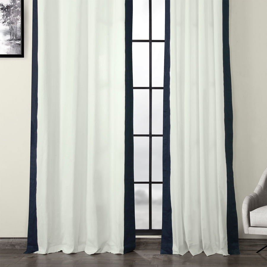 Fresh Popcorn & Polo Navy Bordered Grommet Vertical Printed Cotton Curtain