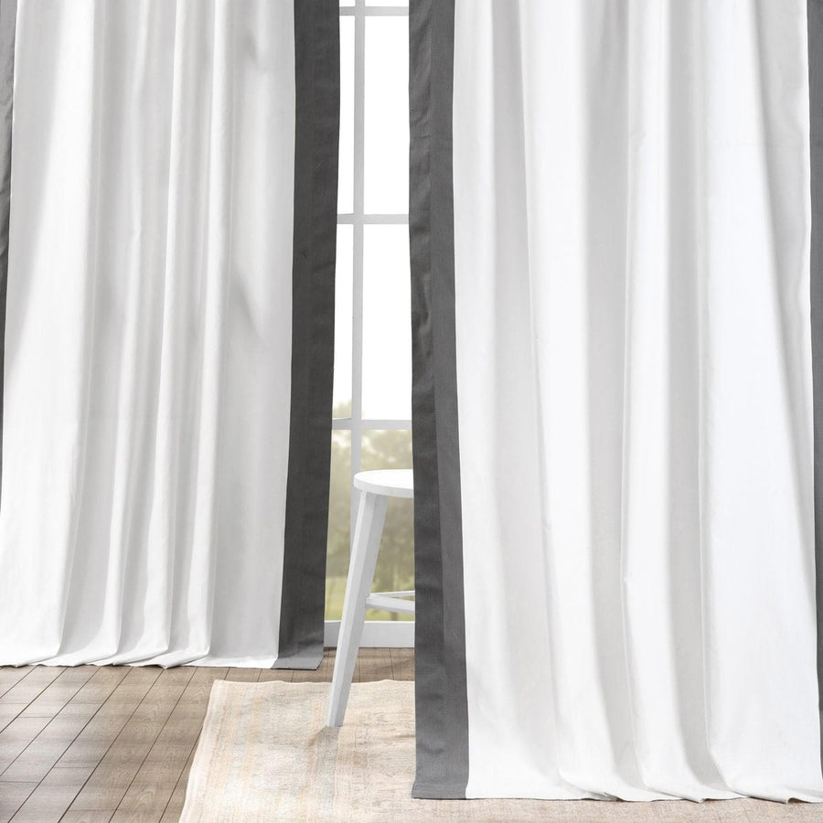 Fresh Popcorn & Millstone Grey Bordered Vertical Printed Cotton Custom Curtain