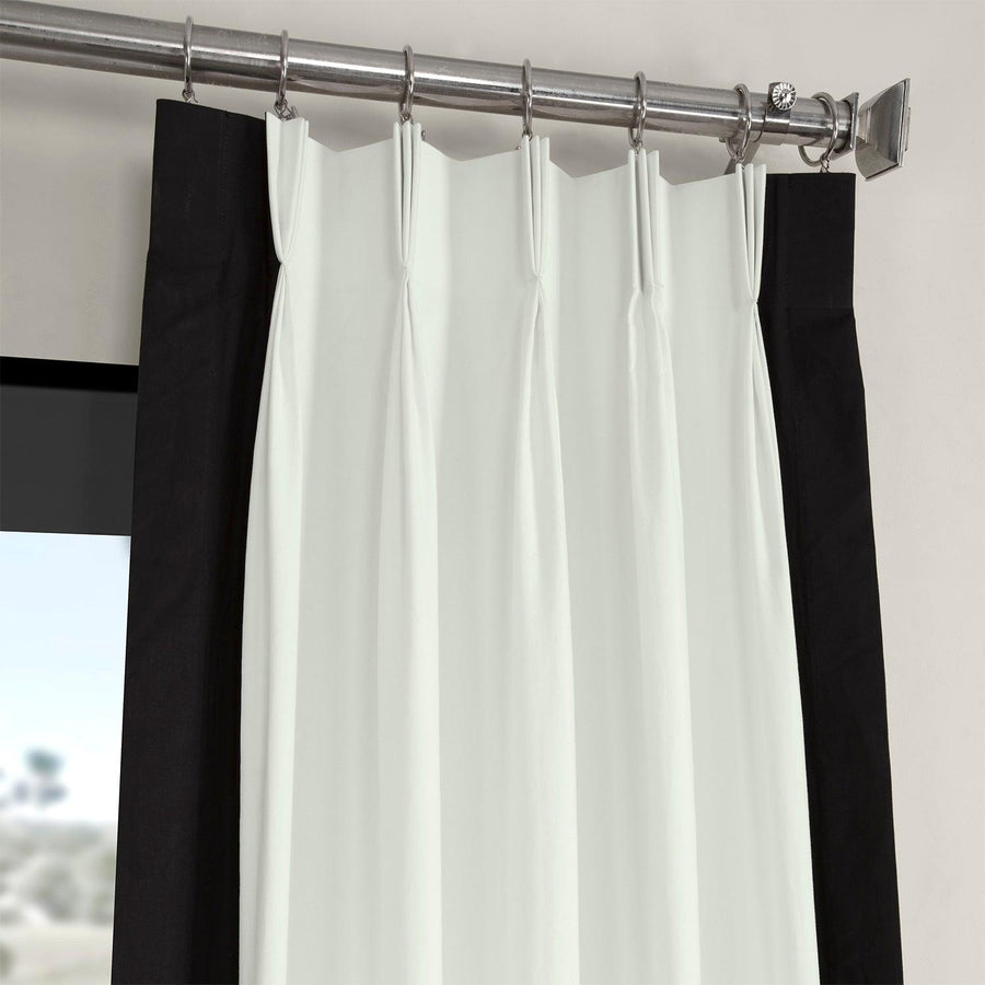 Fresh Popcorn & Black Bordered French Pleat Vertical Printed Cotton Curtain