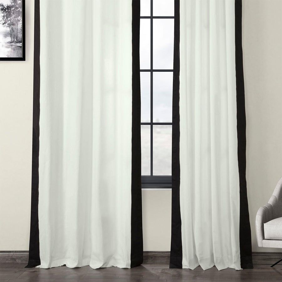 Fresh Popcorn & Black Bordered French Pleat Vertical Printed Cotton Curtain