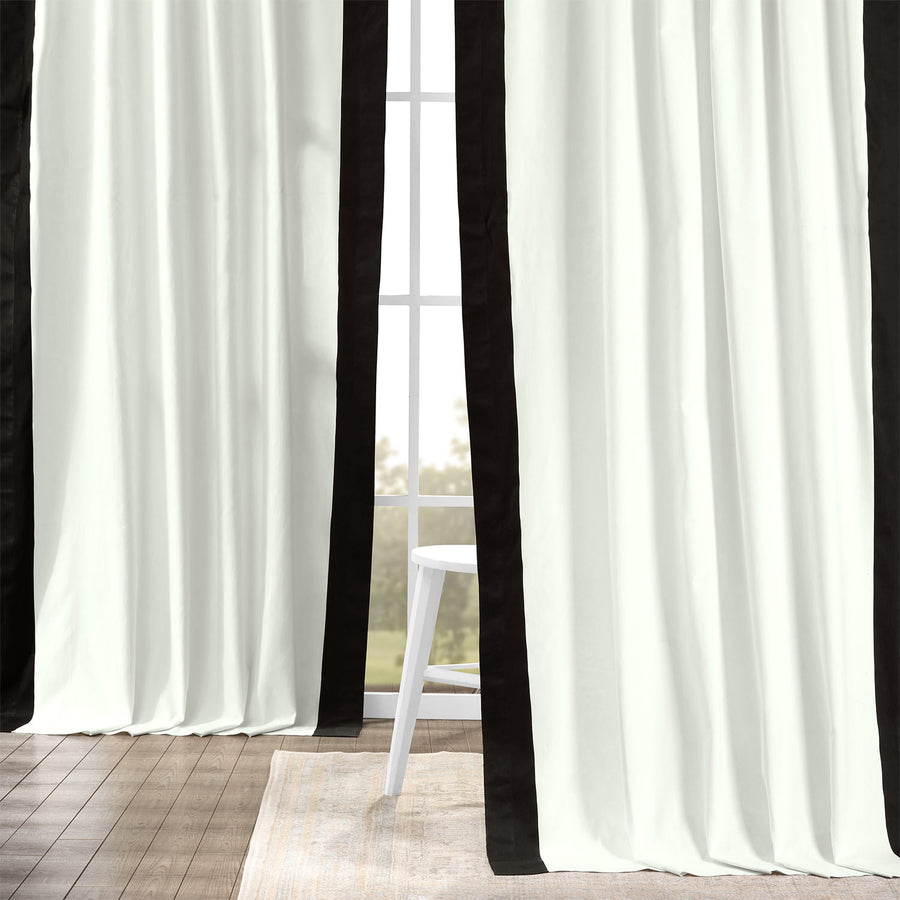 Fresh Popcorn & Black Bordered Grommet Vertical Printed Cotton Curtain