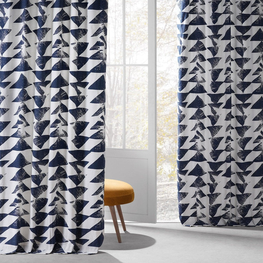 Triad Indigo Geometric Printed Cotton Custom Curtain