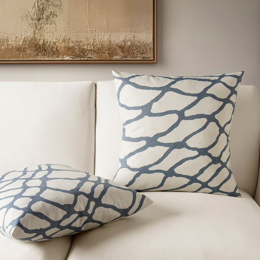 Ellis Blue Geometric Printed Cotton Cushion Covers - Pair